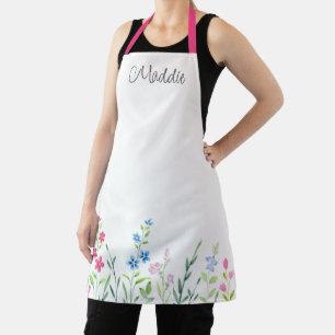 Field of Mixed Watercolor Wildflowers  Apron