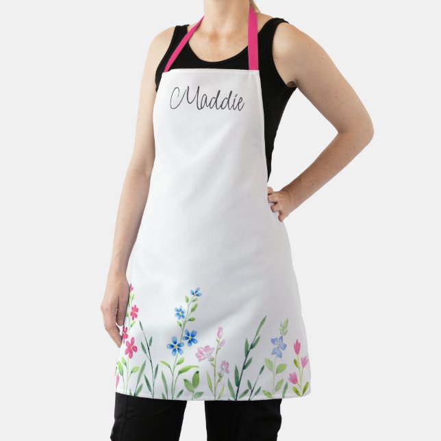 Field of Mixed Watercolor Wildflowers  Apron (Insitu)
