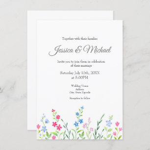 Field of Mixed Watercolor Wildflowers Invitation