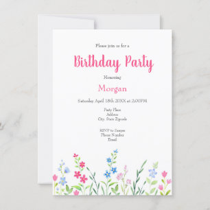 Field of Mixed Watercolor Wildflowers Invitation