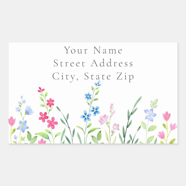 Field of Mixed Watercolor Wildflowers  Labels (Front)