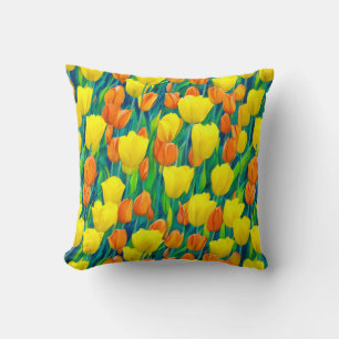 Field of Orange and Yellow Tulips Cushion