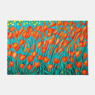 Field of orange tulips doormat