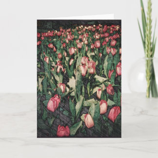 Field of Pink Tulips Balnk Greeting Card