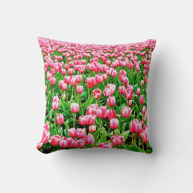 Field of Pink Tulips Cushion (Front)