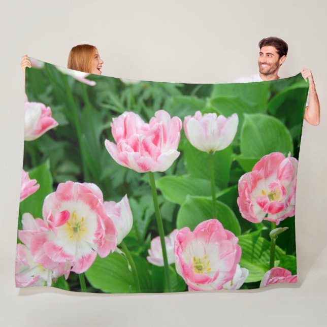 Field of pink tulips fleece blanket (In Situ)