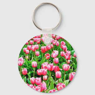 Field of Pink Tulips Key Ring