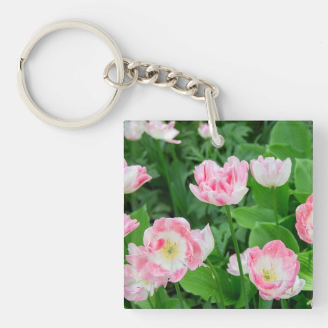 Field of pink tulips key ring (Front)