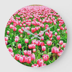 Field of Pink Tulips Large Clock