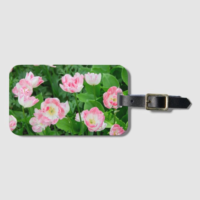 Field of pink tulips luggage tag (Front Horizontal)