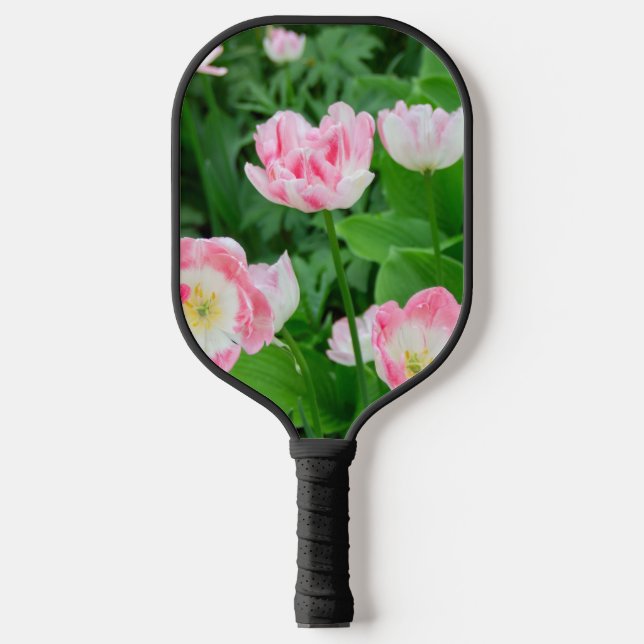 Field of pink tulips pickleball paddle (Front)