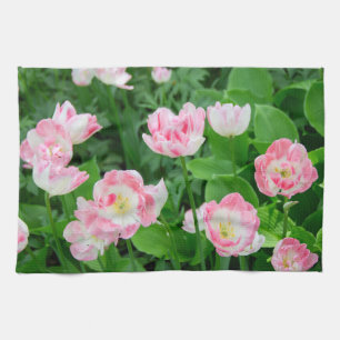 Field of pink tulips tea towel