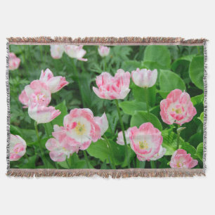 Field of pink tulips throw blanket