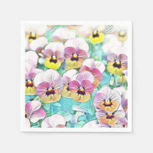 Field of pink yellow and white pansies napkin