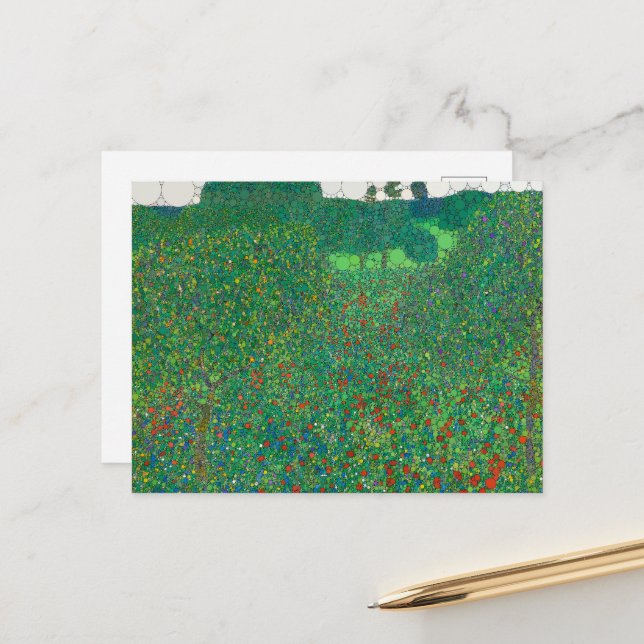 Field of Poppies by After Gustav Klimt Holiday Postcard (Front/Back In Situ)