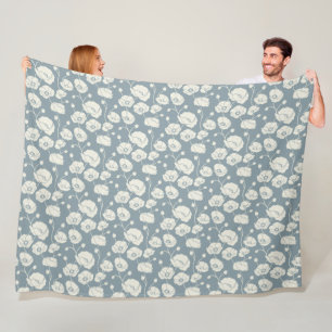 Field of Poppies cream on blue Fleece Blanket