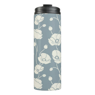Field of Poppies cream on blue Thermal Tumbler