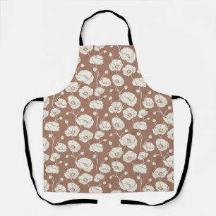 Field of Poppies cream on brown Apron