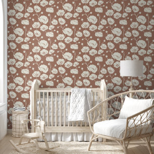 Field of Poppies cream on brown Wallpaper