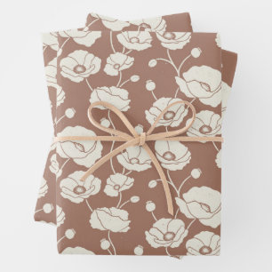 Field of Poppies cream on brown Wrapping Paper Sheet
