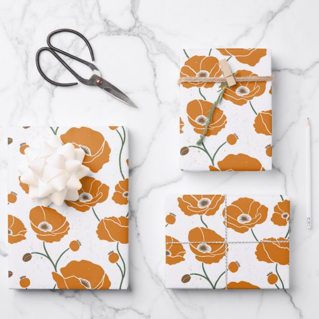 Field of Poppies orange Wrapping Paper Sheet (Front)
