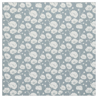 Field of Poppies white on blue Fabric