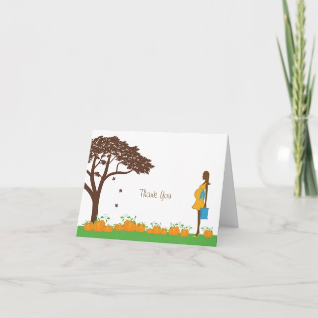 Field of pumpkins baby shower thank you cards blue (Front)