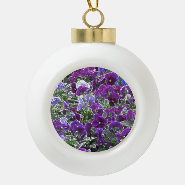 Field Of Purple Flowers 8420 Pansies Ceramic Ball Christmas Ornament (Front)