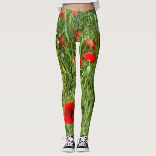 Field of red poppies leggings