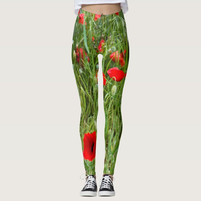 Field of red poppies leggings (Front)