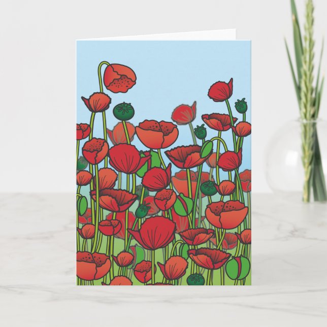 Field of red Poppy flowers Card (Front)