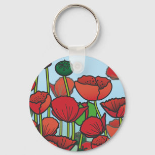 Field of red Poppy flowers Key Ring