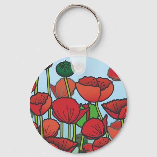 Field of red Poppy flowers Key Ring (Front)
