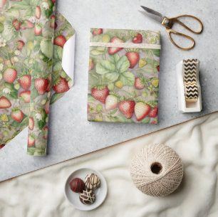 field of ripe, red strawberries. wrapping paper