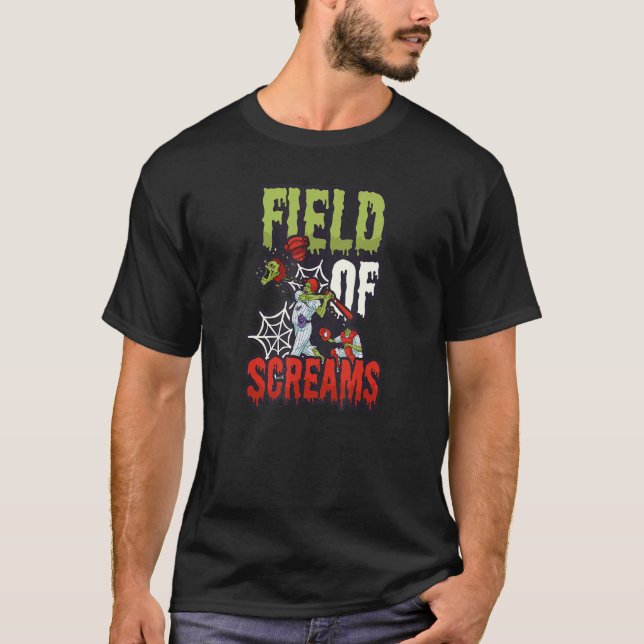 Field Of Screams Halloween Baseball T-Shirt (Front)