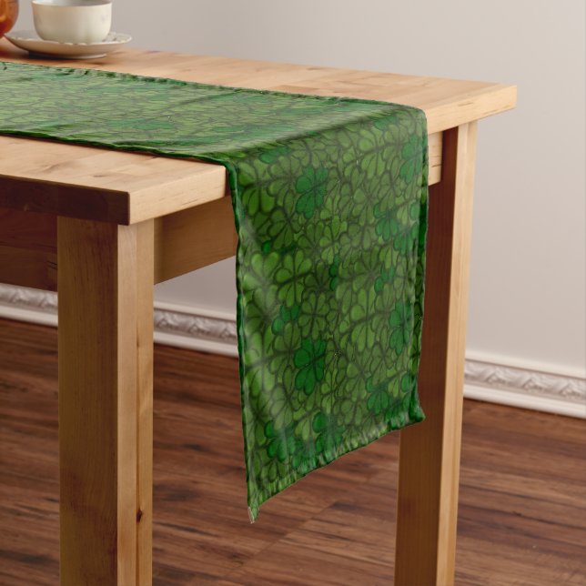 Field of Shamrocks Digital Art Pattern St Patricks Medium Table Runner (In Situ)