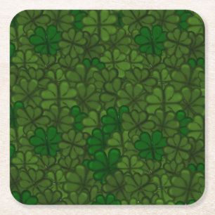 Field of Shamrocks Digital Art Pattern St Patricks Square Paper Coaster