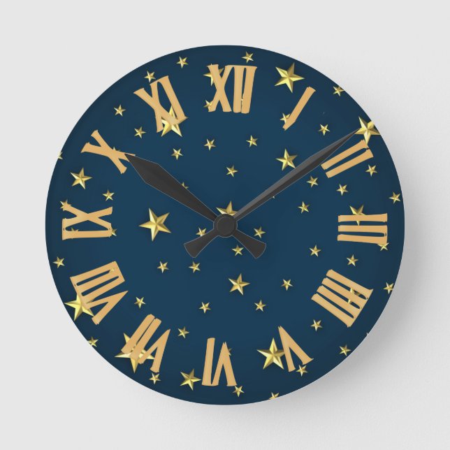 Field of Stars on Deep Midnight Blue Sky Round Clock (Front)