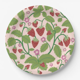 Field of Strawberries on cream background Paper Plate