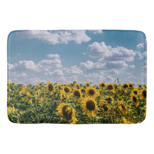 Field Of Sunflower Under Blue Sky With Clouds Bath Mat