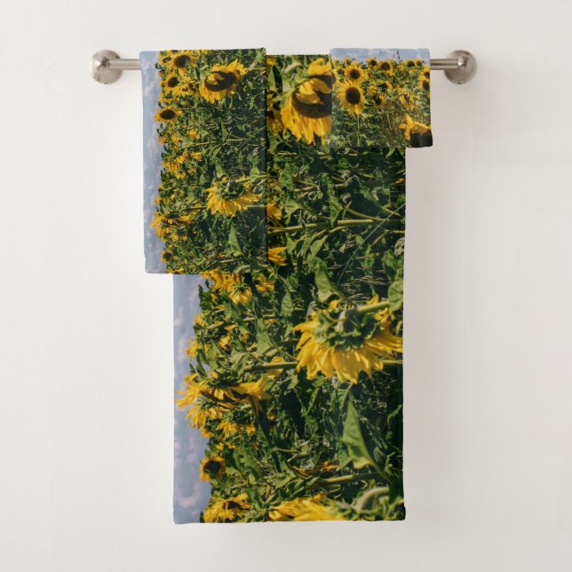 Field Of Sunflower Under Blue Sky With Clouds Bath Towel Set (Insitu)