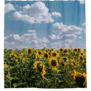 Field Of Sunflower Under Blue Sky With Clouds Shower Curtain