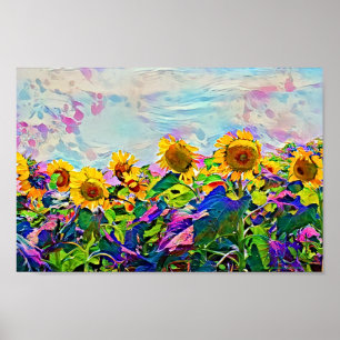 Field of Sunflowers Artsy Photo Print Poster