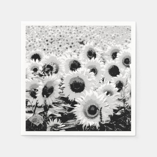 Field of Sunflowers - black, white and grey Napkin (Front)