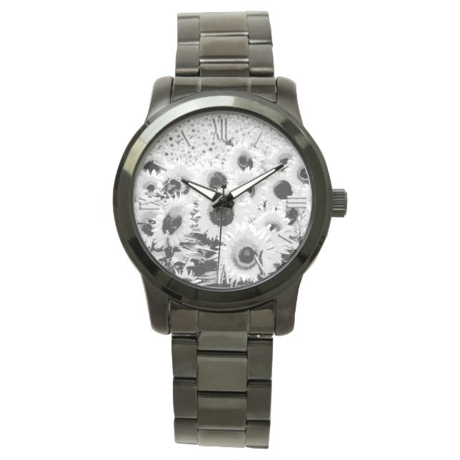Field of Sunflowers - black, white and grey Watch (Front)