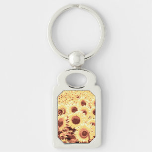 Field of Sunflowers - brown, gold and yellow Key Ring