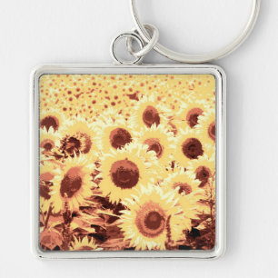 Field of Sunflowers - brown, gold and yellow Key Ring
