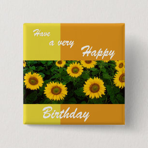 Field of Sunflowers - Happy Birthday Button