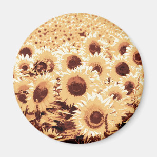 Field of Sunflowers - sepia tone, camel & brown Magnet