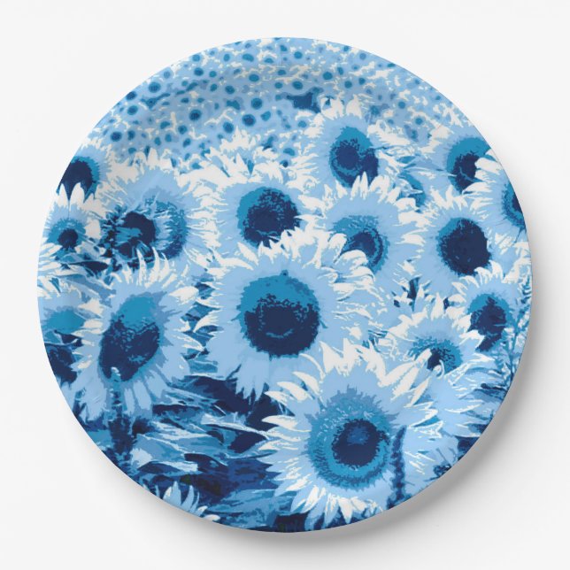 Field of Sunflowers - shades of blue Paper Plate (Front)